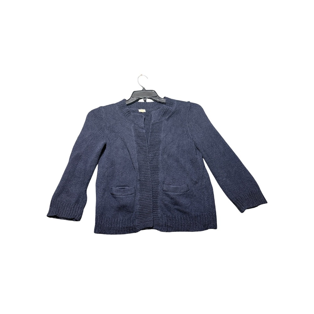 J.Crew Cardigan Sweater Womens Small Navy Blue‎ Cotton Ribbed Open Front